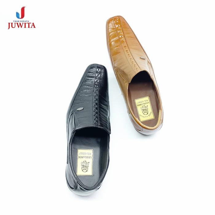 Sepatu pantofel pria asli kulit tumit rendah merk Leogaren