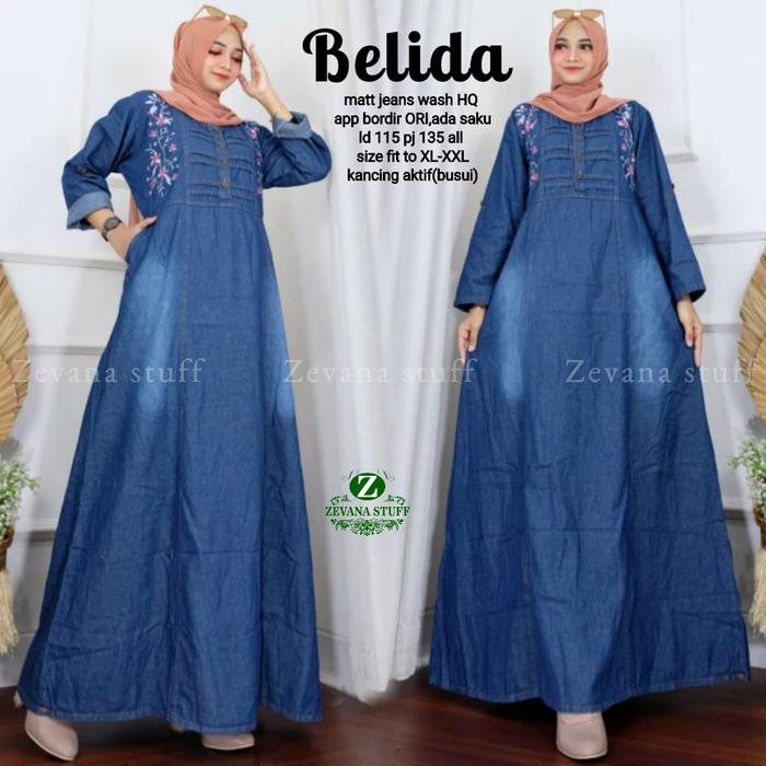 BELIDA MAXY DRESS JEANS JUMBO TERUSAN WANITA LD 115CM