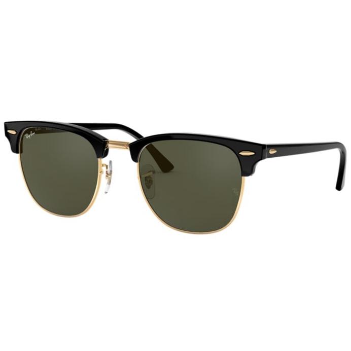 Ray-Ban Sunglass Clubmaster RB 3016F W0365 55 Black Gold w/ Green G-15