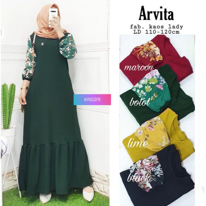 gamis wanita terbaru arvita maxi mat kaos lady adem nyaman dipakai