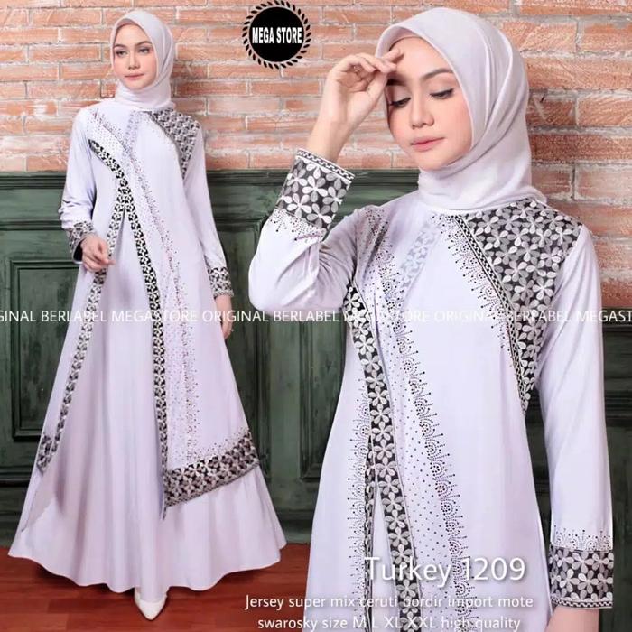 Baju muslim abaya putih arab turkey 1209 gamis dress size S M L XL