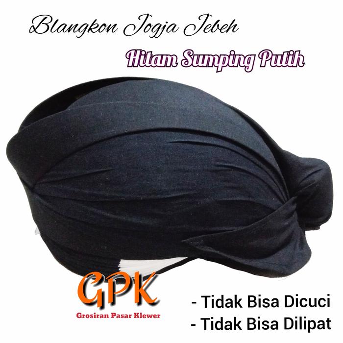 Blangkon Jogja Jebeh Polos Hitam Sumping Putih ( Lem Kuat - Packing Dus )