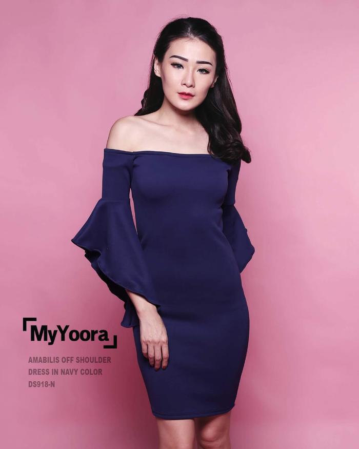 Amabilis Off Shoulder Asymmetric Dress Gaun Pakaian Wanita DS918