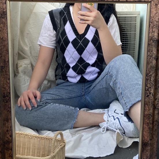 Outer Wanita Vest Diamonds Knit Rajut Casual Korean Thrift Style Top