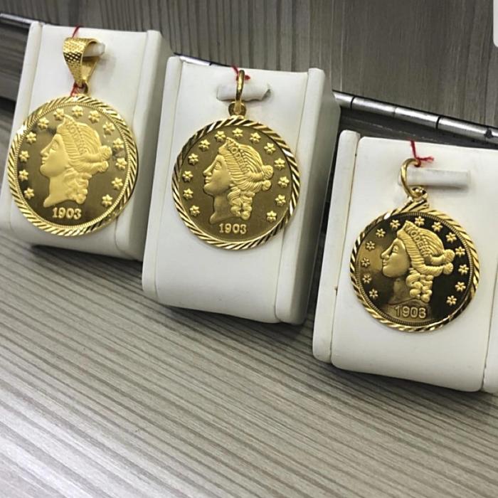 LIONTIN EMAS MODEL KOIN DOLLAR QUEEN ELIZABETH 24K 9999 HK DUA SISI