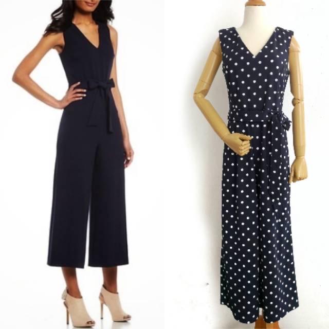 Calvin Klein Wide Leg Cropped Jumpsuit Polkadot Party Hang Out Kado