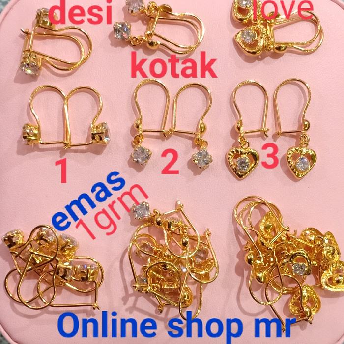 ANTING DEWASA KADAR EMAS 350/375ANTING GANTUNG PERMATA 1PUTIH 1GRAM.