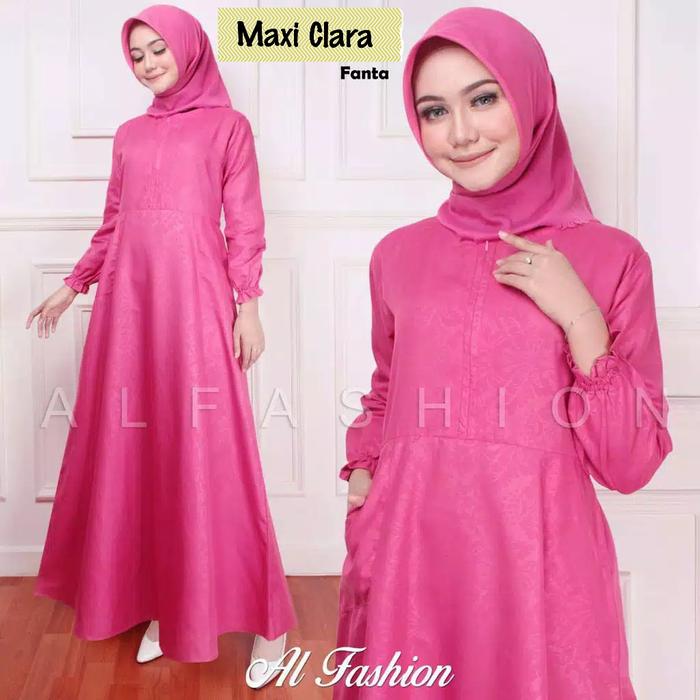 Clara - Gamis Dress Polos Emboss Busui Jumbo XL Katun Merah Pink Fanta