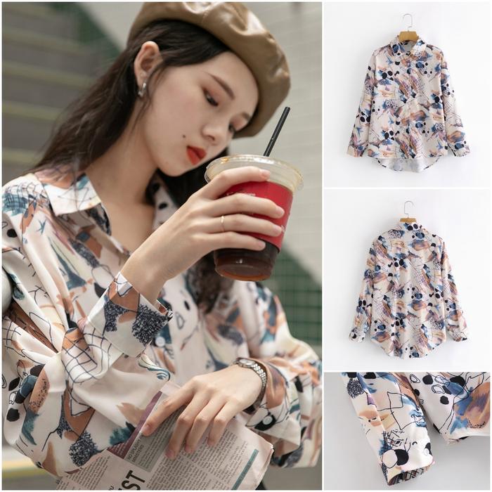 KEMEJA IMPORT MOTIF GRAFFITI/KEMEJA GRAFFITI /BAJU KOREA MOTIF LUKISAN