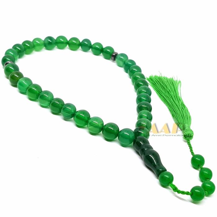tasbih batu akik green chalcedony bacan garut 33 butir GARANSI ASLI !!