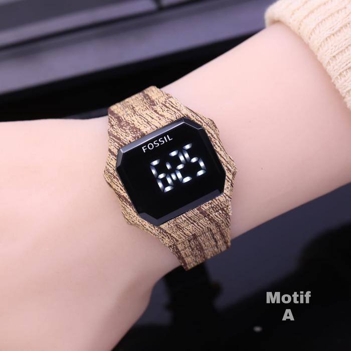 Jam Tangan Wanita Fossil LED Touchscreen Motif Kayu Fossil Digital