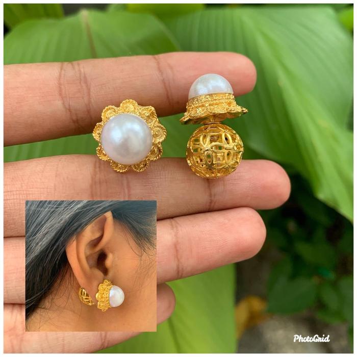 anting alpaka bali set kebaya motif cebong