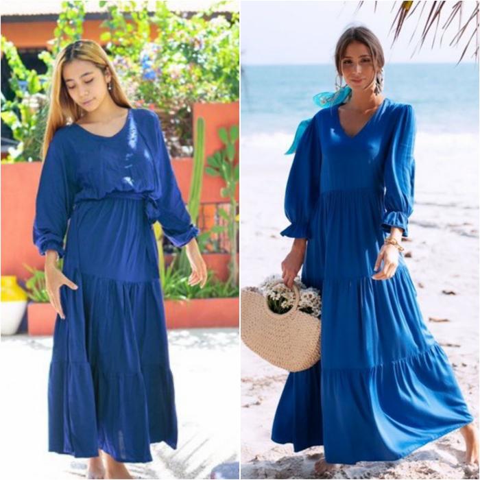Baju Dress Pantai Bali Maxi Ruffle Bumble Bohemian (Hijab Friendly)