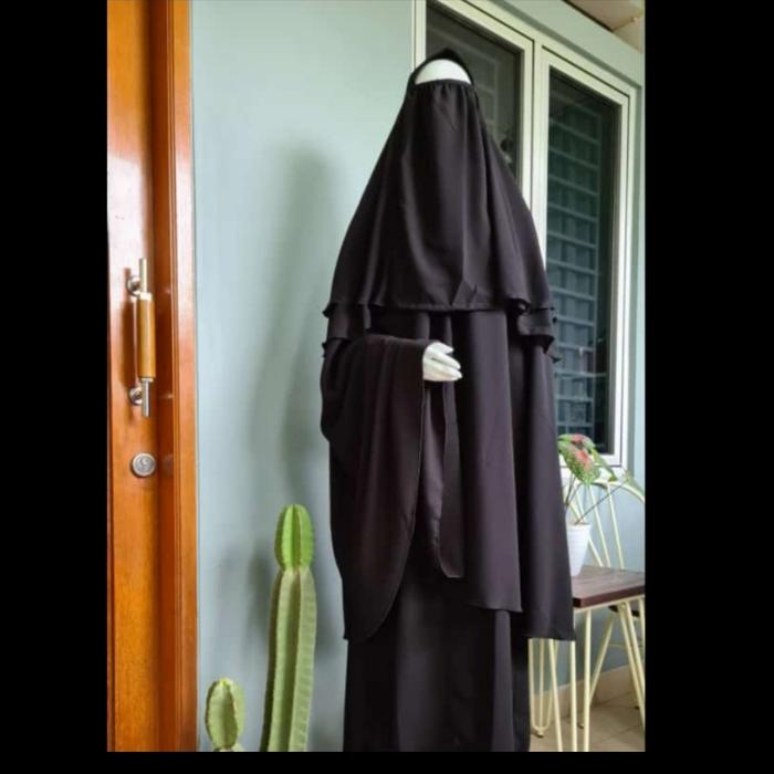 Set Gamis Akhwat jetblack Murah