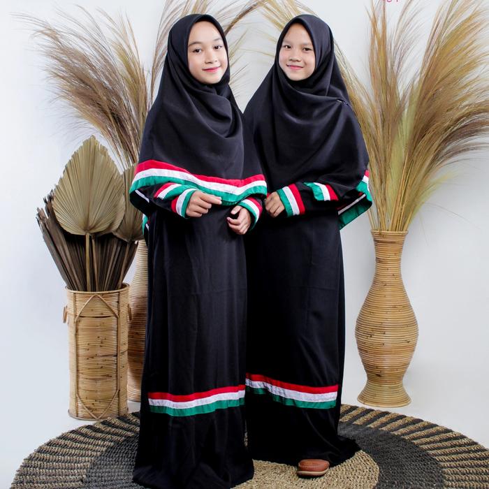 Gamis set palestina anak +Khimar bahan wolfis premium