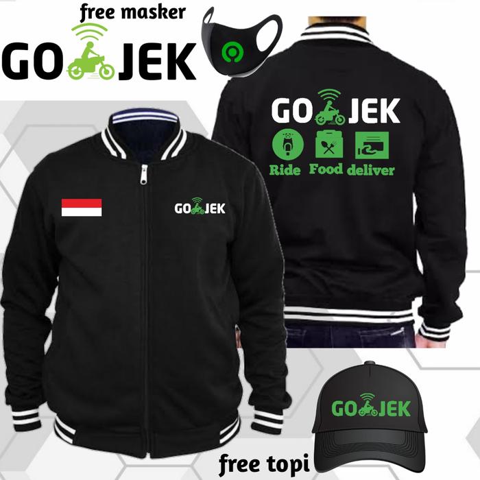 jaket Hoodie varsity zipper gojek logo lama limited edition free