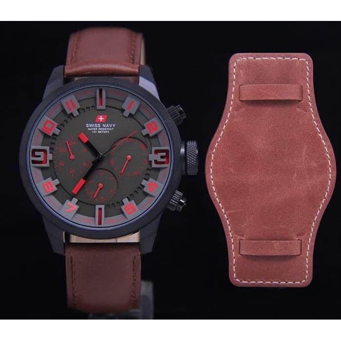 JAM TANGAN PRIA SWISS NAVY 8943 TALI KULIT ORIGINAL