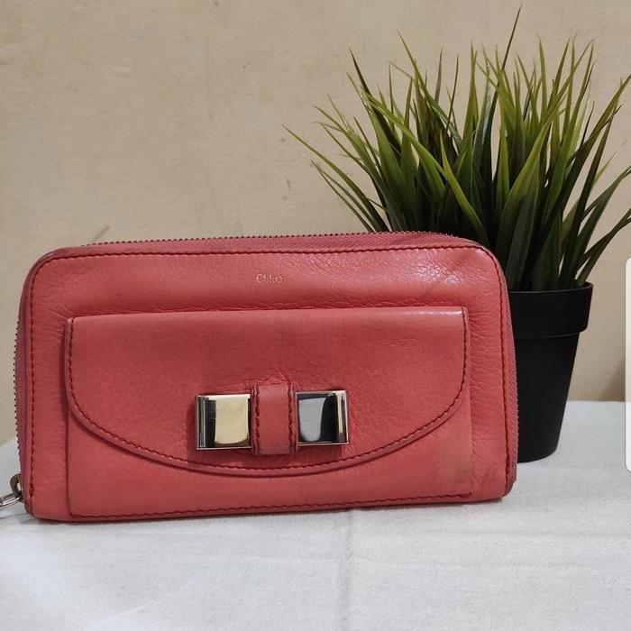 (100% ORIGINAL ) Chloe Long Wallet Preloved (Dompet) - Coral Red