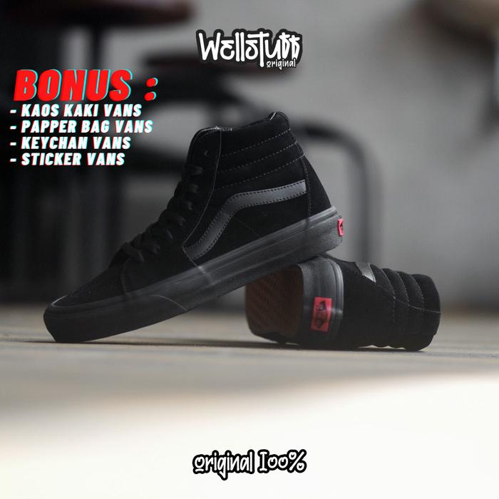 VANS SK8 HIGH BLACK BLACK ORIGINAL 100% SEPATU VANS SK8 HIGH ORIGINAL