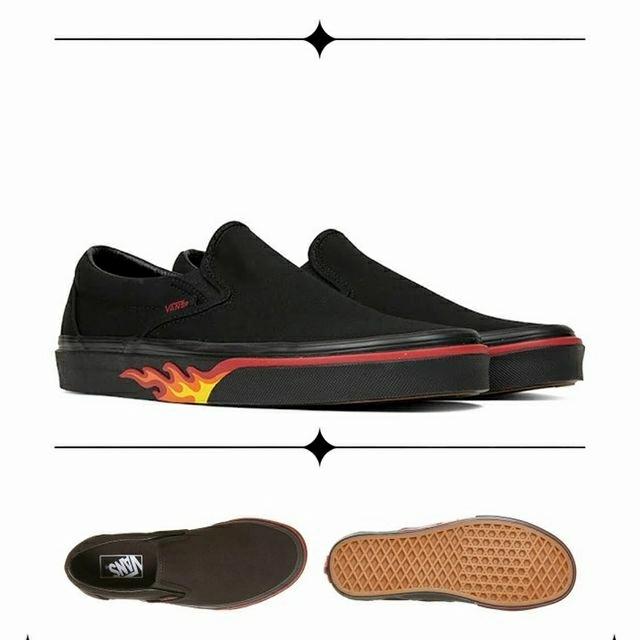 sepatu vans slip on flame wall black original