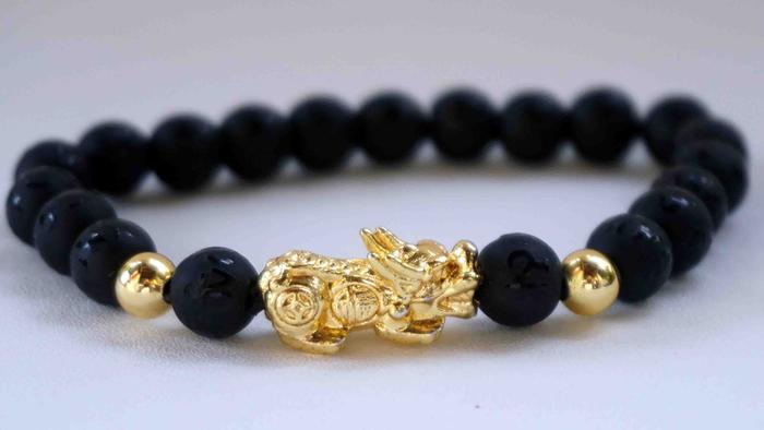 Gelang Batu Giok Cina Mantra Asli Hitam 8mm Pixiu