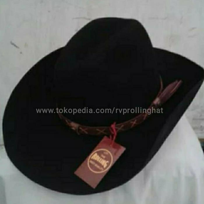 topi Laken Koboy hitam bahan laken wool original import