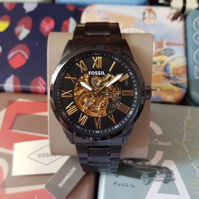 Jam Matic Fossil BQ2092 Flyn Automatic Black Stainless Steel Watch