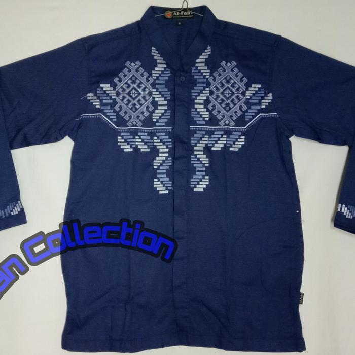 Al-Fajri Baju Koko Pria Bordir Lengan Panjang M Biru