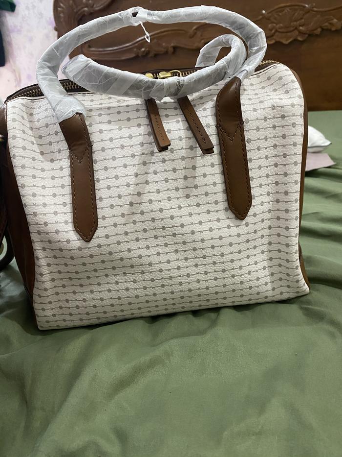 Fossil sydney satchel brown white