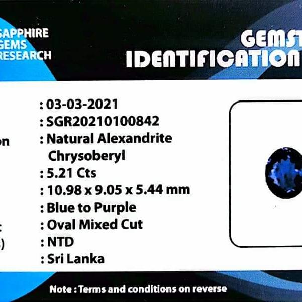 Batu permata natural alexandrite bserta memo