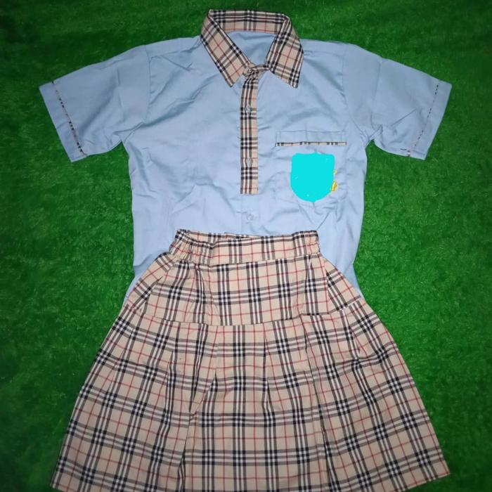 seragam TK kotak krem biru