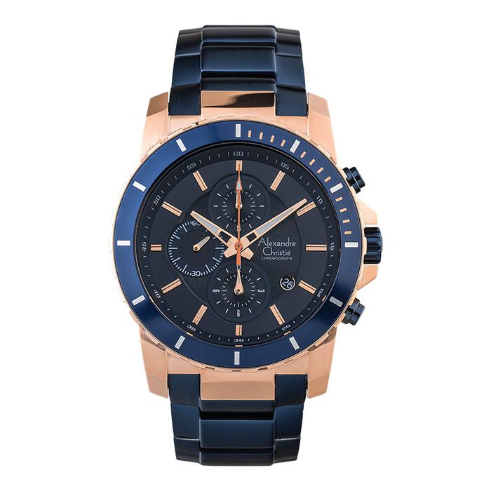 Jam Tangan Alexandre Christie AC 6141 MC BURBU Chronograph Men Blue