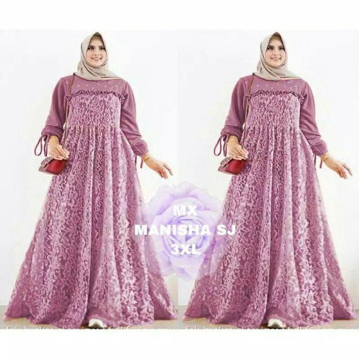 V-2 Gamis Jumbo Ld 122Cm Gamis Brukat Pesta Maxy Dress Manisha Dress