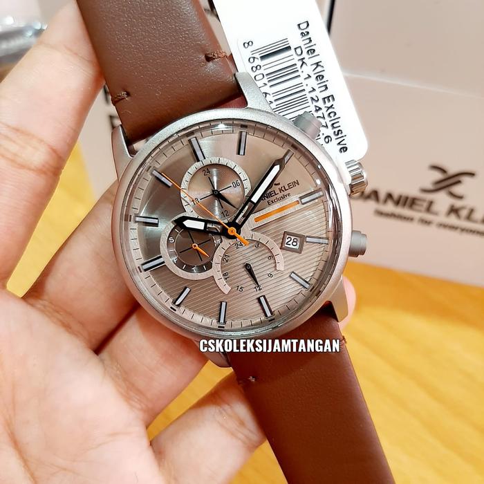 JAM TANGAN PRIA DANIEL KLEIN DK112477-6 GREY BROWN LEATHER ORIGINAL