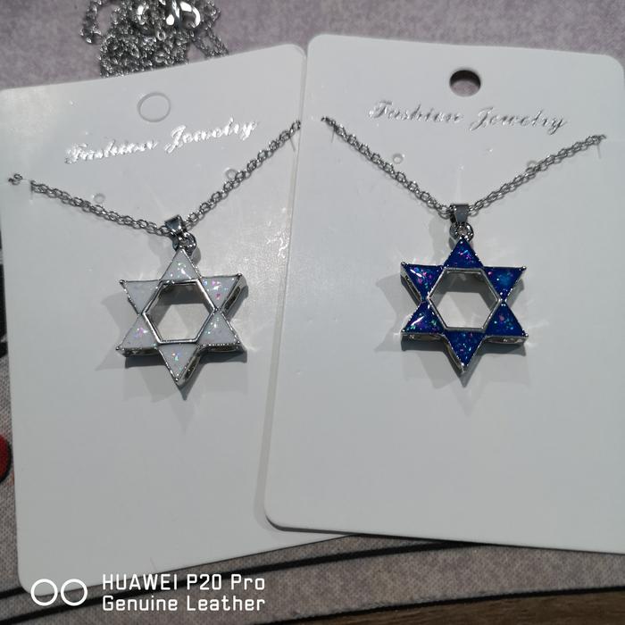 Kalung bintang Daud Israel biru putih