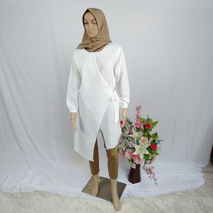 BAJU FASHION DRESS TUNIK PUTIH DAN PUTIH TULANG LEBARAN