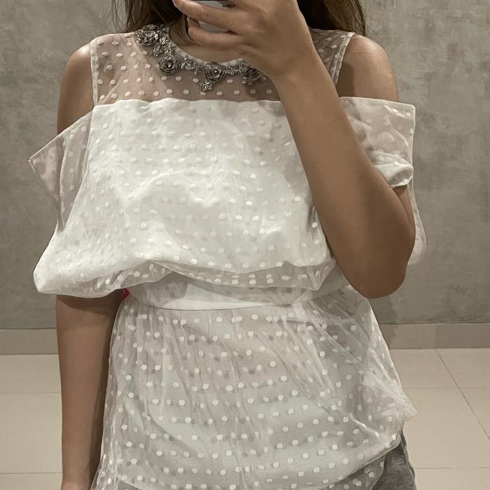 Atasan kaftan putih untuk kondangan / lebaran preloved