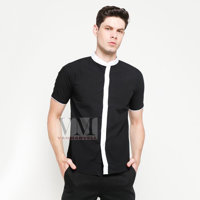 VM Baju Koko Pendek Hitam Kemeja Koko Pendek Slimfit