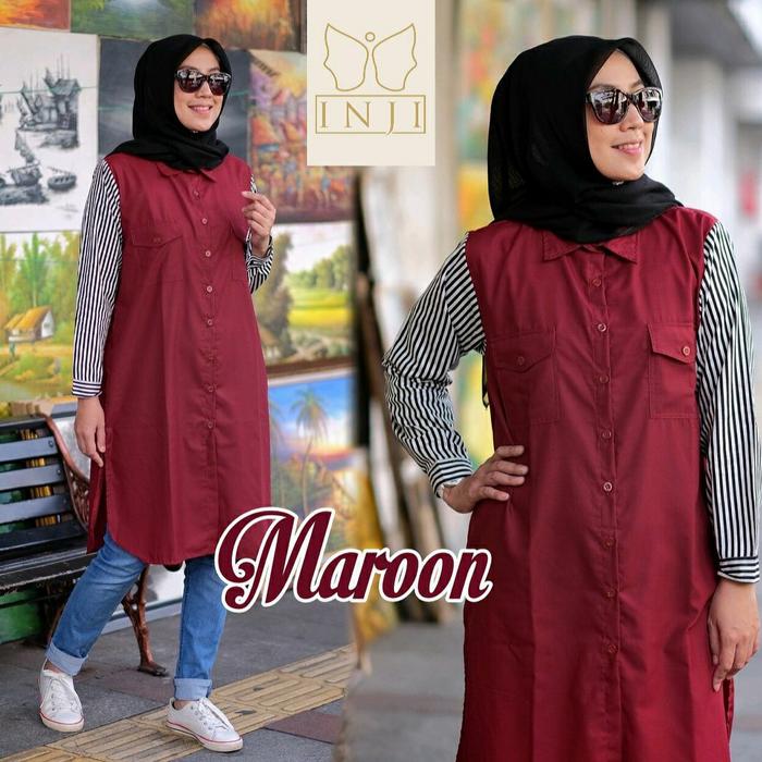 Tunik Muslimah Casual Katjep Polos mix Salur Cilla Ori by Inji