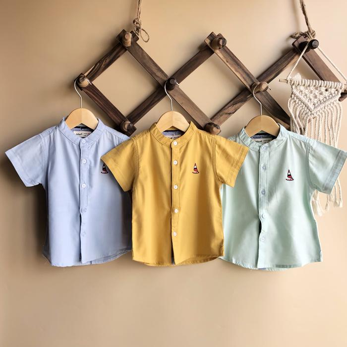 Baju kemeja koko pendek biru mustard hijau mint anak bayi baby import