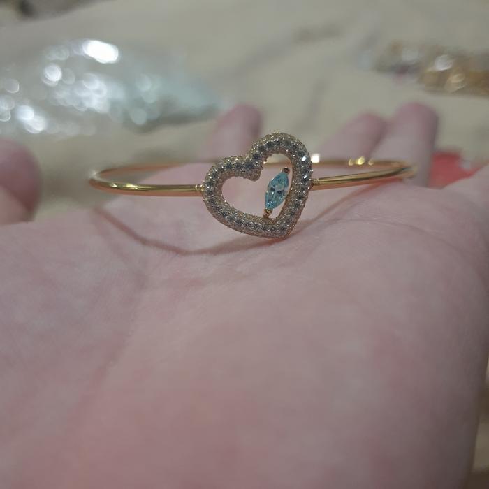 Bangle gelang oval ubs batu hijau mata putih love emas asli 700 70%