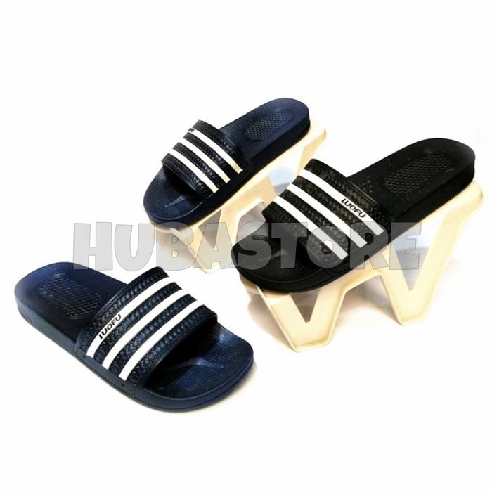 SANDAL KOKOP JELLY PRIA LUOFU GARIS PUTIH F1106K1