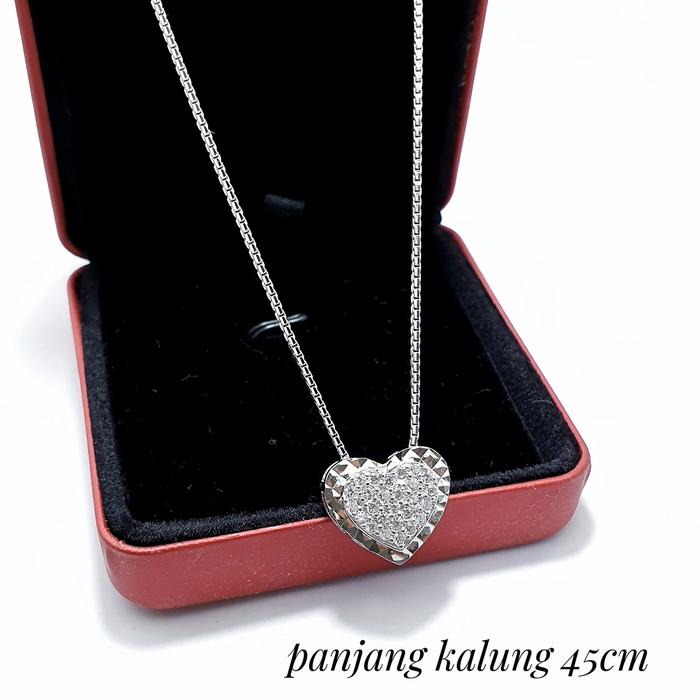 PERHIASAN KALUNG + LIONTIN LOVE PERAK SILVER 925 LAPIS EMAS PUTIH