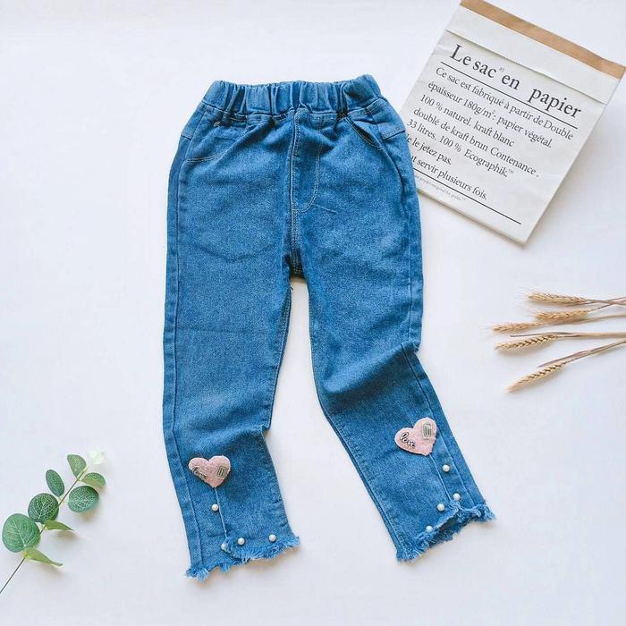 Elluv | Celana Jeans Love Pearl | Anak Cewe | 3-7 Thn | Impor | Murah