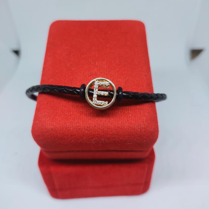 Gelang wanita tali kulit busana huruf E Asli xuping lapis emas
