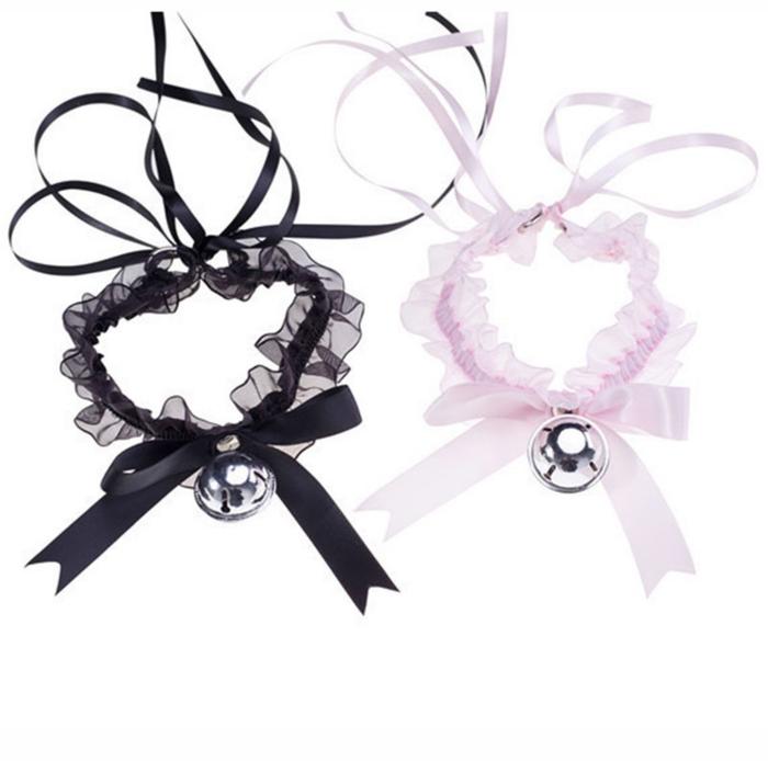 CH-07 kalung choker bell lonceng besar pita renda lace nekomimi kucing
