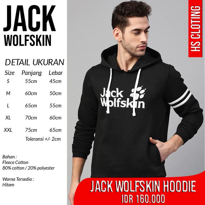 Jaket Hoodie Outdoor JACK WOLFSKIN Hitam Fleece S M L XL XXL Big Size