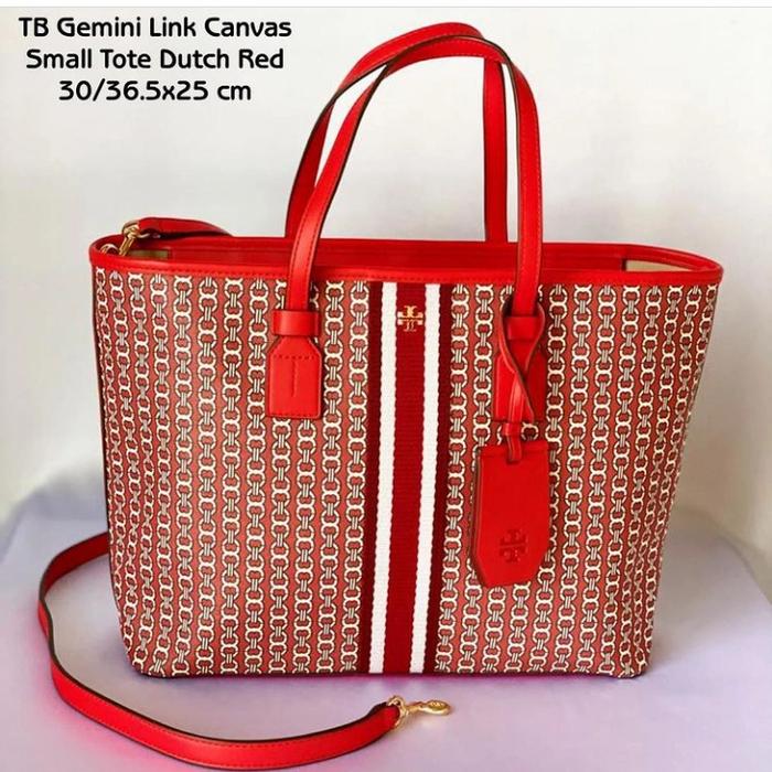 Tory Burch Gemini Link Canvas Small Tote Dutch Red