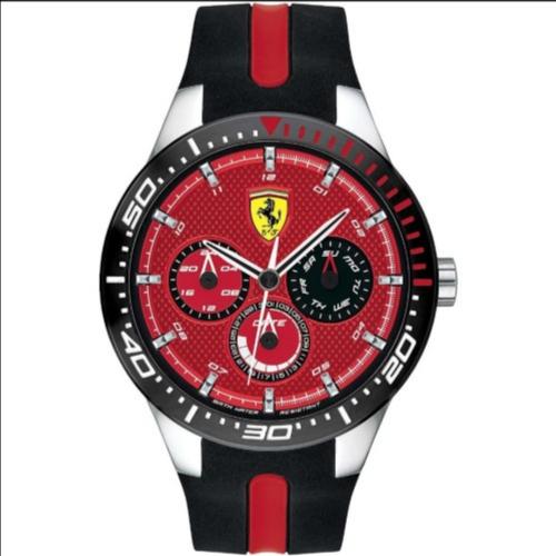 Ferrari 0830588 Jam Tangan Analog Pria Rubber Karet Hitam/Merah Ori