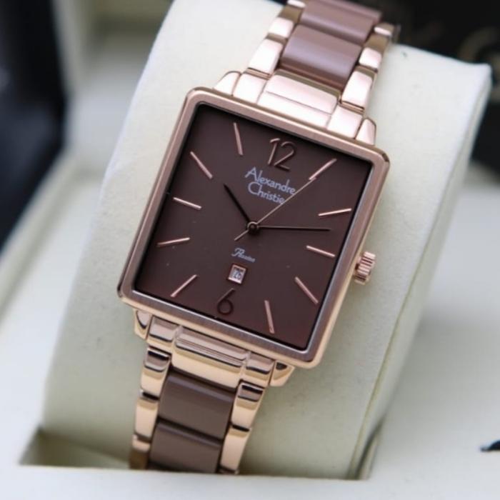 Jam Tangan Wanita Alexandre Christie Original AC2917 Rosegold Brown